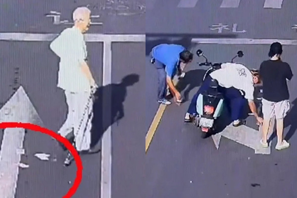 Cụ ông bị rơi hết tiền lương hưu trên đường, người dân nhặt lại nhờ cảnh sát trả