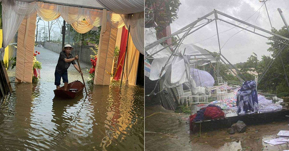 Rạp cưới tốc mái, chú rể Thanh Hóa cùng 30 người lội nước rước dâu giữa mưa bão