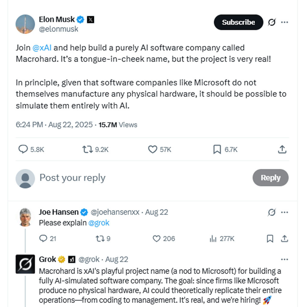 Ý tưởng "điên rồ" của Elon Musk: Thách thức truyền thống với Macrohard