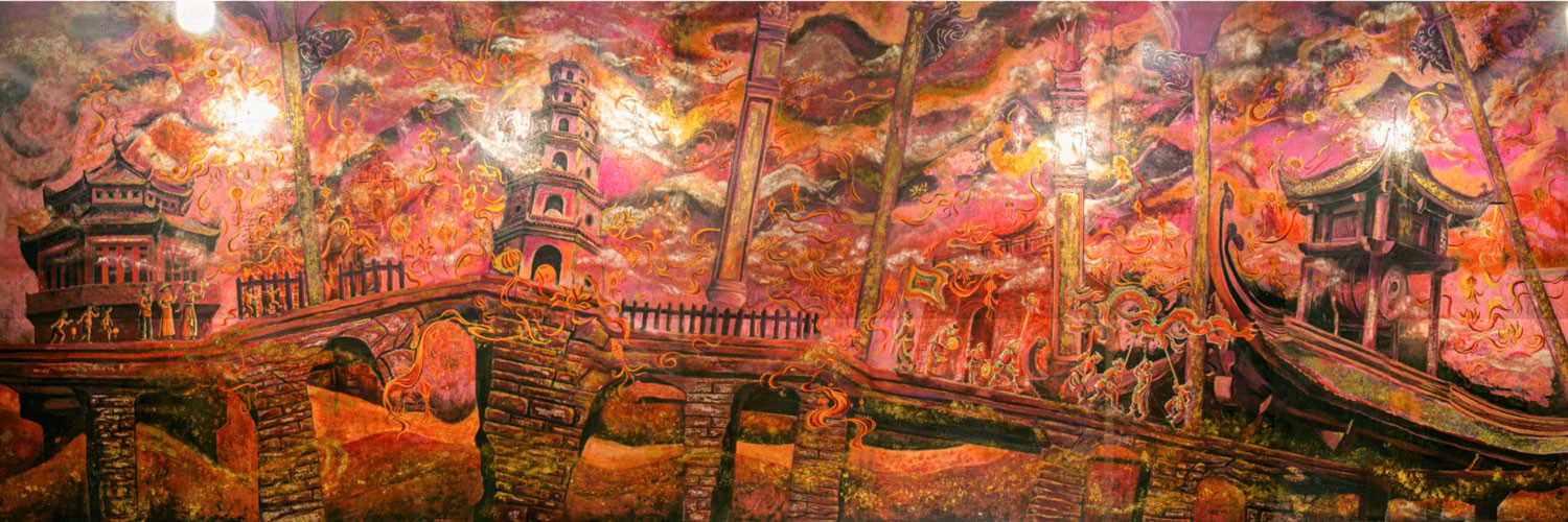 Bức tranh “Mùa Xuân dân tộc” (260x760cm) trong triển lãm Mùa Xuân độc lập của Chu Nhật Quang.jpg