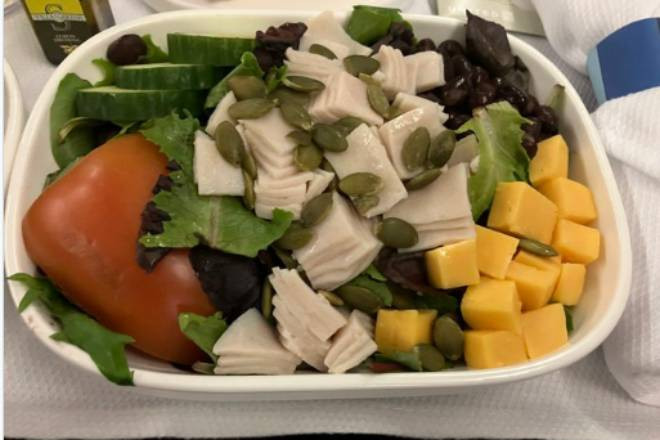 Khách tá hỏa vì suất ăn trên khoang hạng nhất máy bay giống 'thịt in 3D'