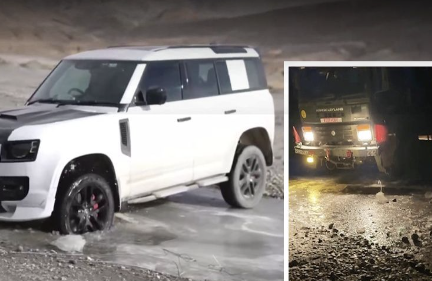 Land Rover Defender mắc kẹt giữa sông băng phải nhờ xe quân đội giải cứu