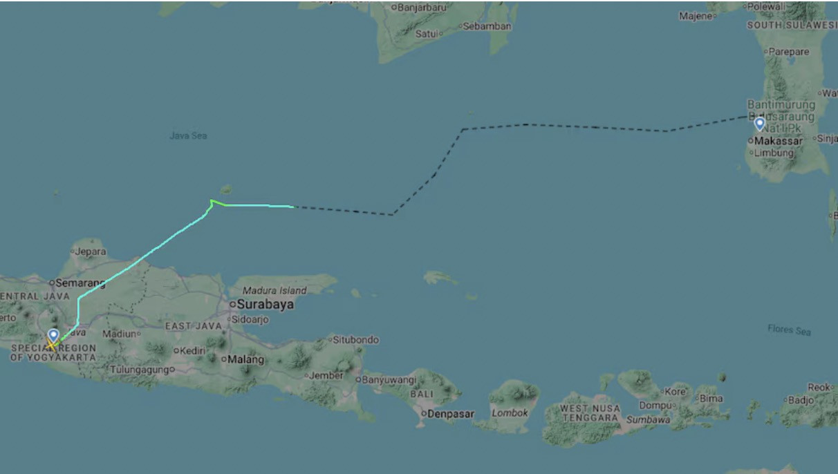 Lộ trình của máy bay mất tích. Ảnh: Flightradar24