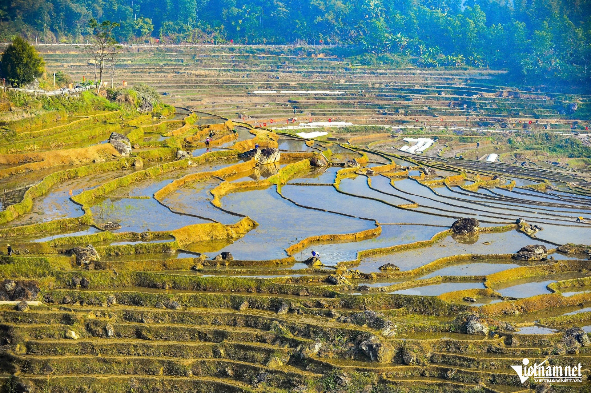 Khách Tây thích thú check-in ruộng bậc thang mùa đổ nước ở Pù Luông W-a2Khách Tây thích thú check.jpg