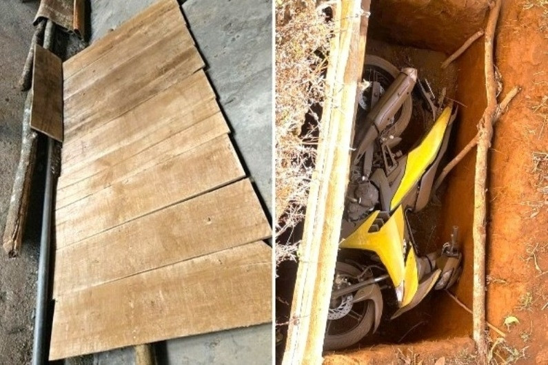 Truy tìm nguồn gốc ván gỗ che hố chôn xe máy trong vụ cướp ngân hàng
