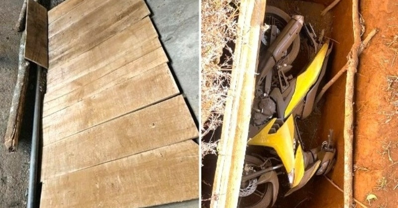 Truy tìm nguồn gốc ván gỗ che hố chôn xe máy trong vụ cướp ngân hàng
