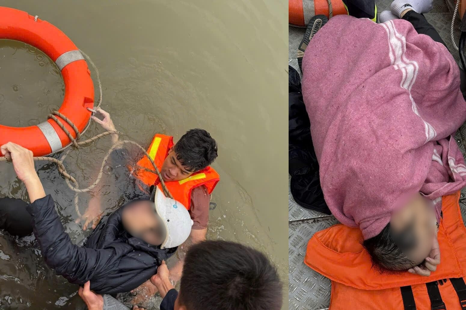 Cảnh sát kịp thời cứu người đàn ông gặp nạn trên sông Hồng