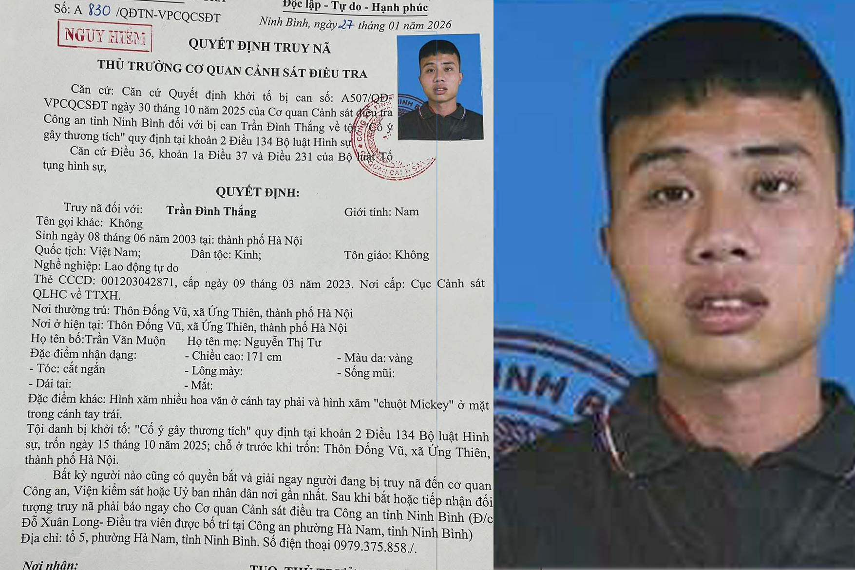 Công an Ninh Bình truy nã Trần Đình Thắng