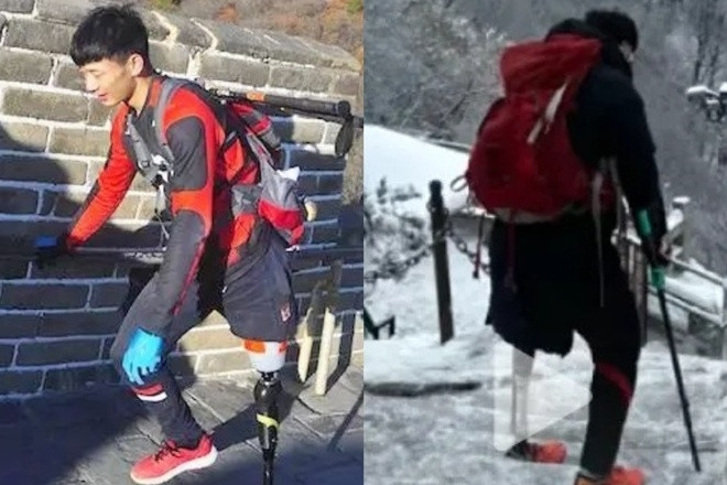 Một mình leo núi giữa tuyết, 'hiệp sĩ một chân' khiến nhiều người nể phục