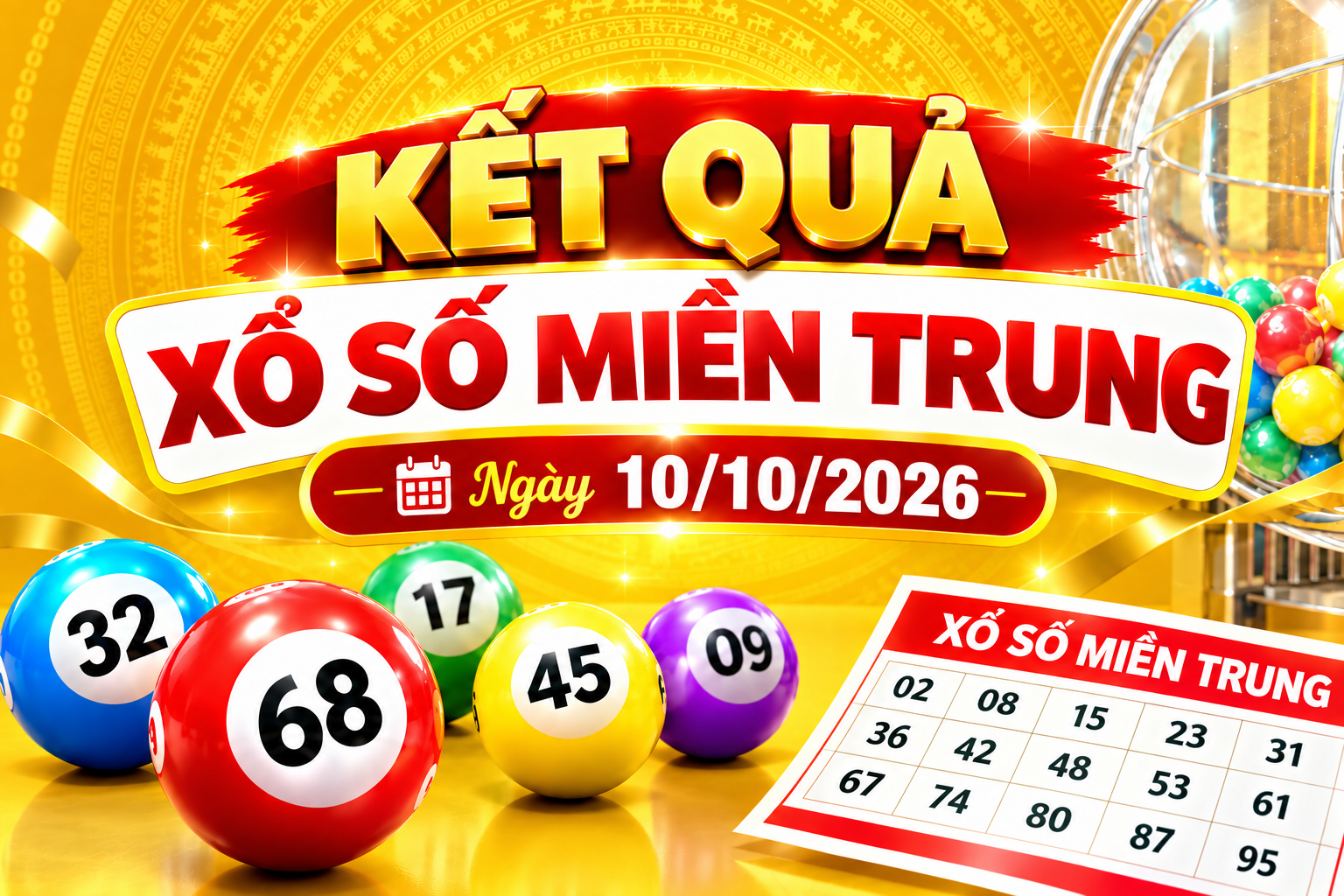 Kết quả xổ số miền Trung hôm nay ngày 10/10/2026