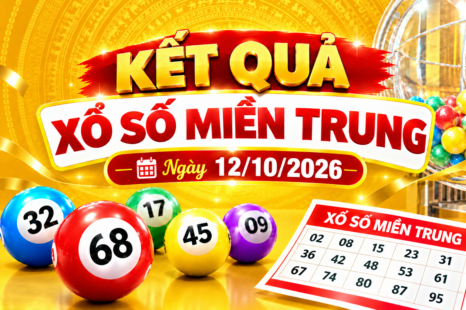 Kết quả xổ số miền Trung hôm nay ngày 12/10/2026