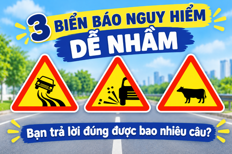 3 biển báo nguy hiểm dễ nhầm, bạn trả lời đúng được bao nhiêu câu?