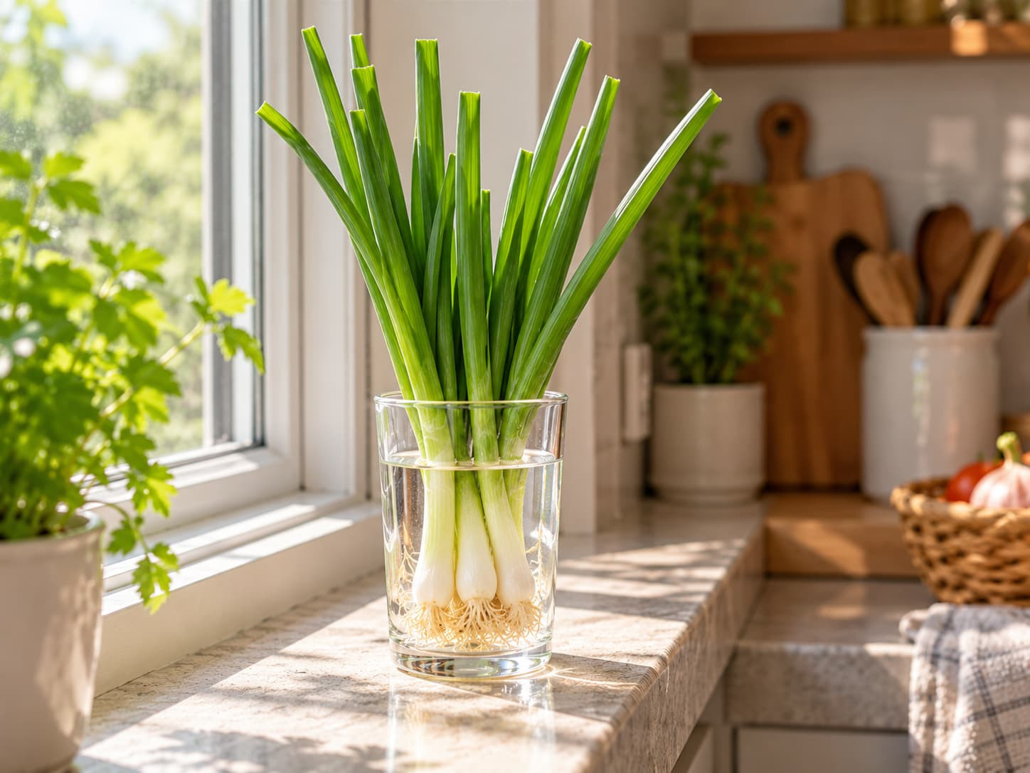 Bảo quản hành là trong cốc hoặc chai nước.jpg