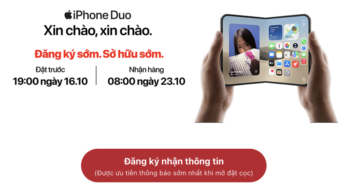 Đặt mua điện thoại gập iPhone Duo của Apple phải cọc trước 30 triệu đồng