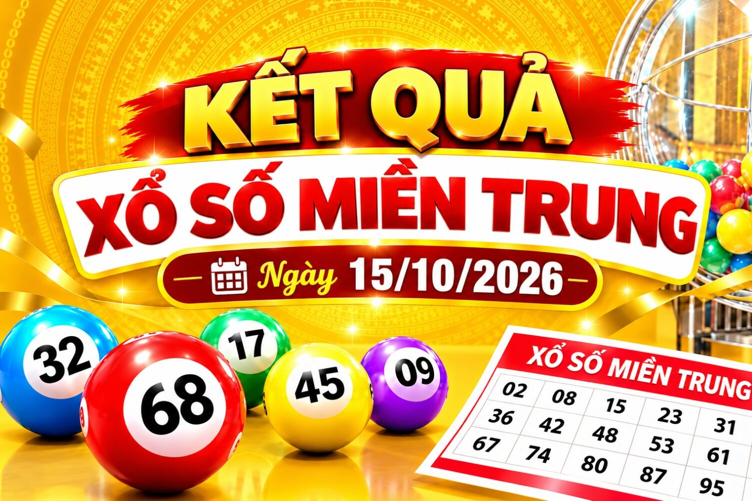 Kết quả xổ số miền Trung hôm nay ngày 15/10/2026