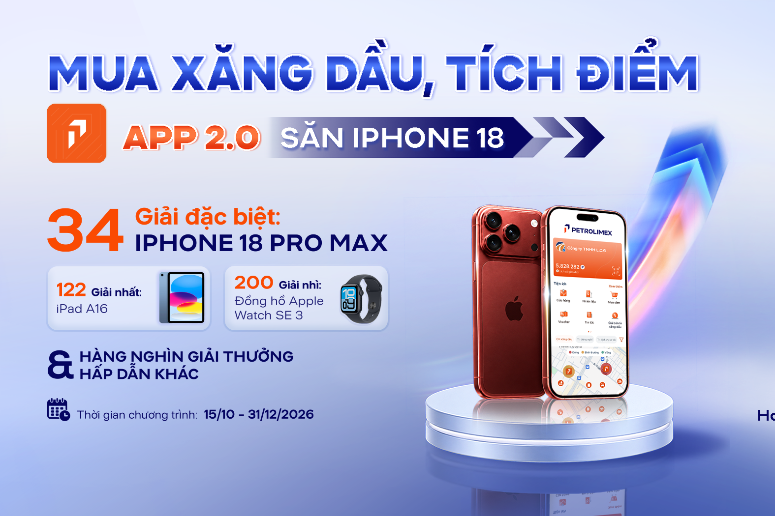 Mua xăng dầu, tích điểm trên App Petrolimex 2.0, săn iPhone 18