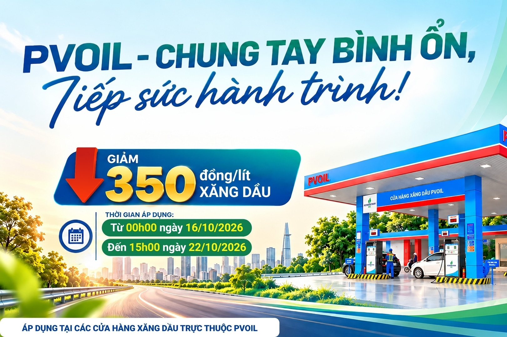 PVOIL giảm 350 đồng/lít xăng dầu tại 1.100 cửa hàng toàn quốc