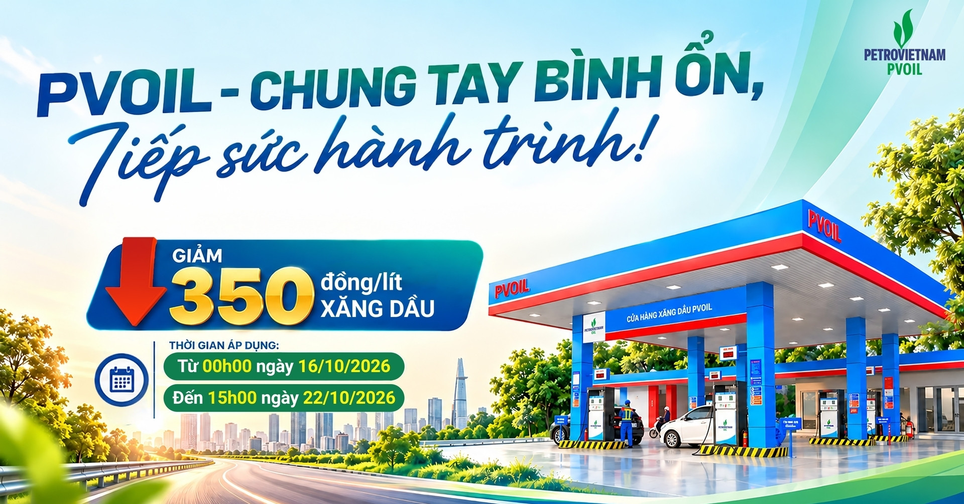 PVOIL giảm 350 đồng/lít xăng dầu tại 1.100 cửa hàng toàn quốc