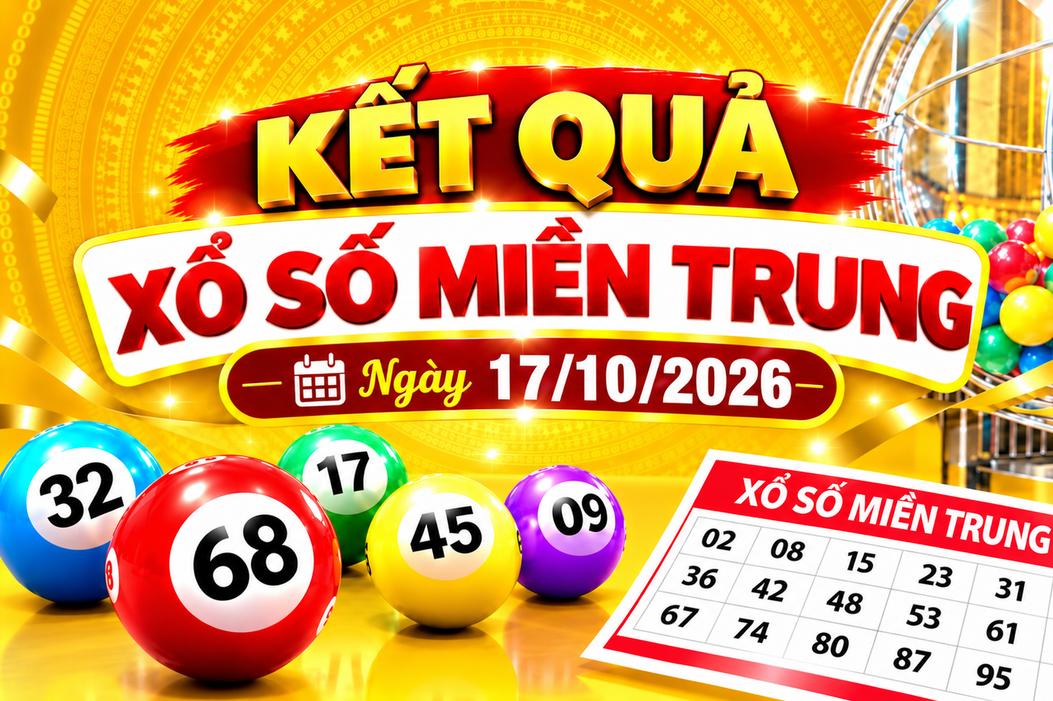 Kết quả xổ số miền Trung hôm nay ngày 17/10/2026