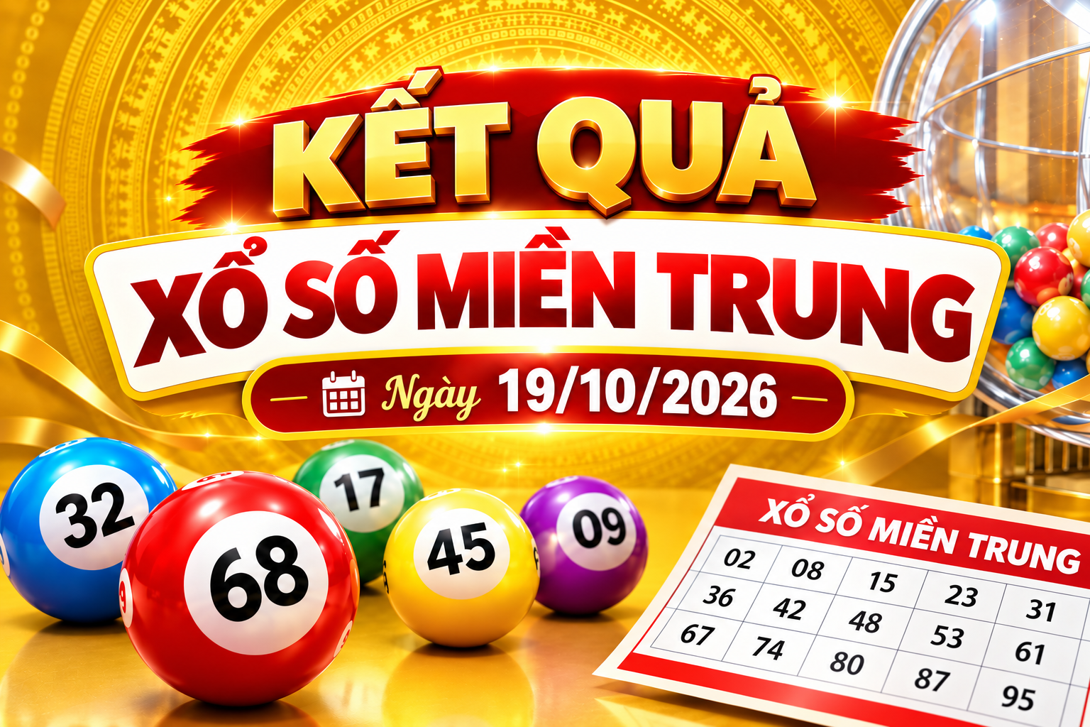 Kết quả xổ số miền Trung hôm nay ngày 19/10/2026