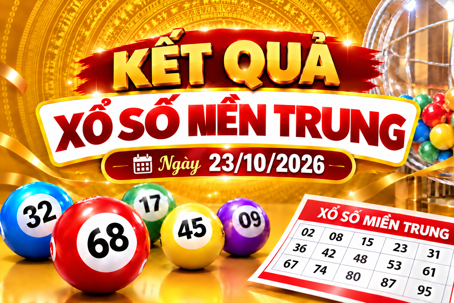 Kết quả xổ số miền Trung hôm nay ngày 23/10/2026