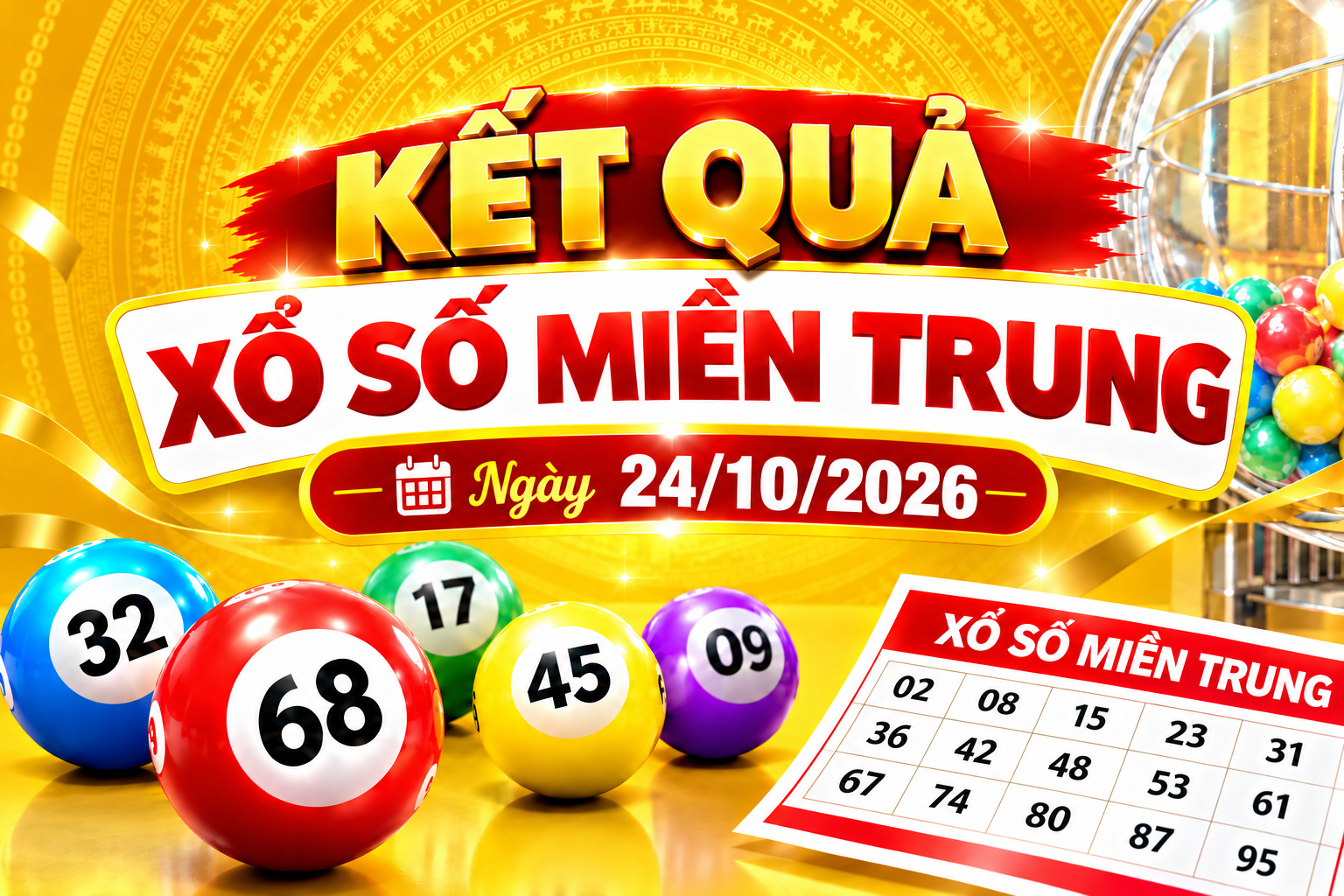 Kết quả xổ số miền Trung hôm nay ngày 24/10/2026