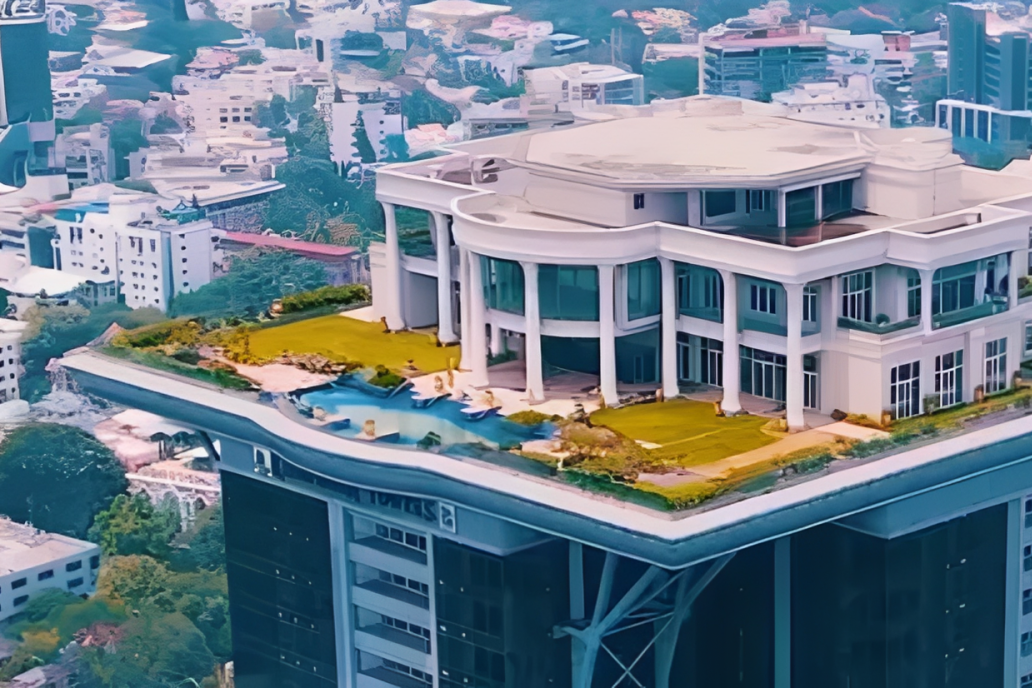 Dinh thự trên nóc tòa nhà 33 tầng, có sân bay nhưng bỏ hoang