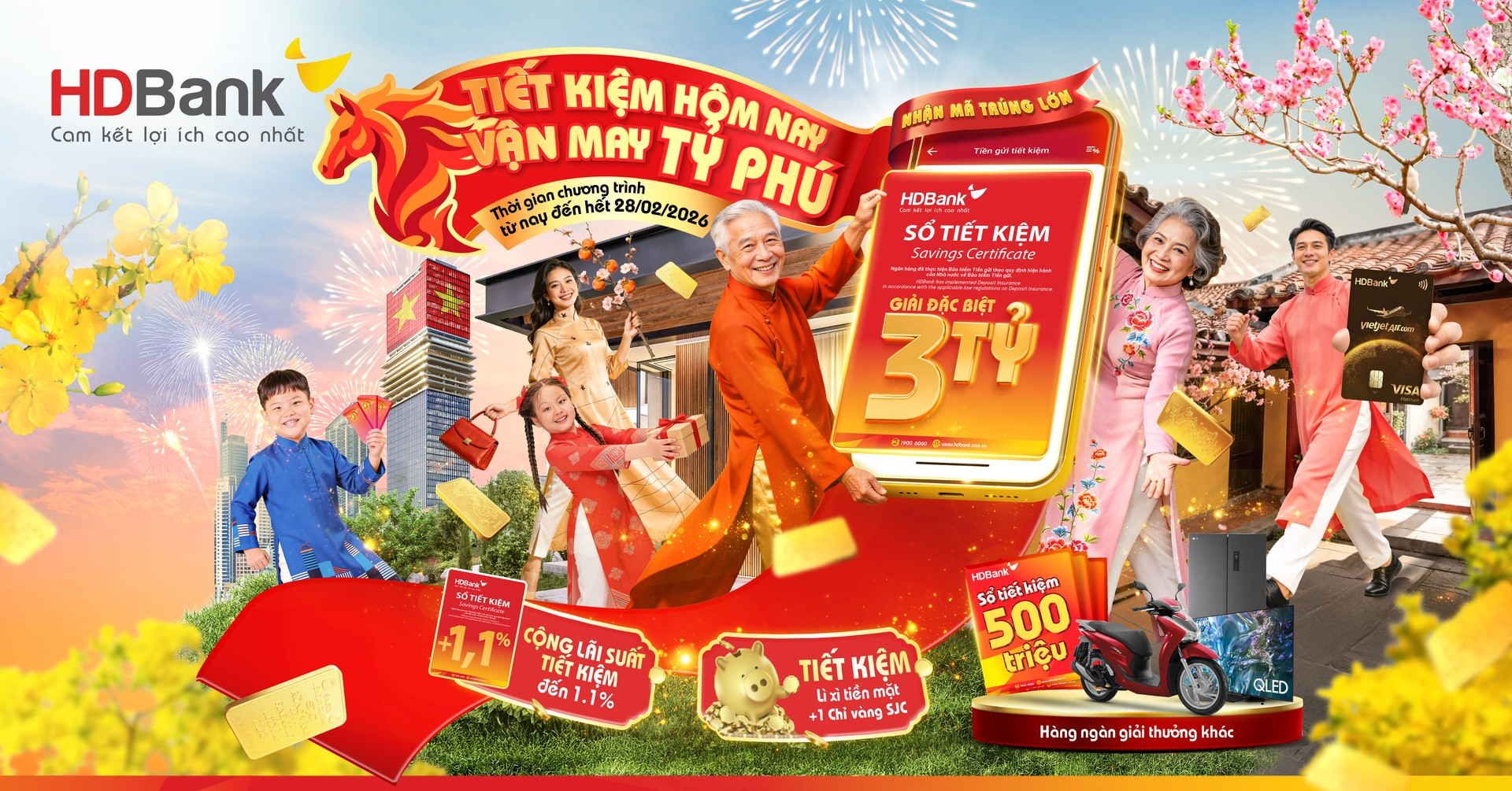Gửi tiết kiệm đầu năm tại HDBank: Lãi cộng thêm, lì xì ngay, vàng lấy vía