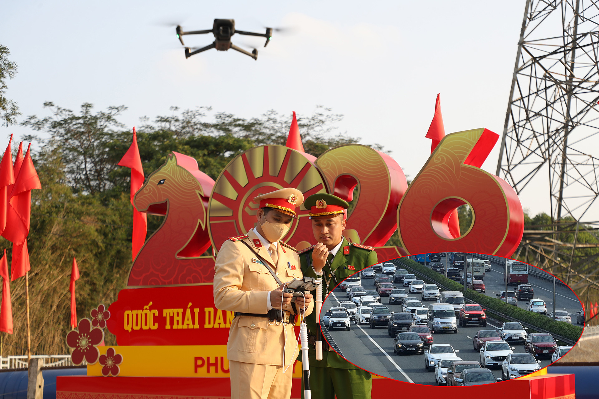 CSGT dùng flycam giám sát giao thông, xử lý xe khách ở cửa ngõ phía Nam Hà Nội