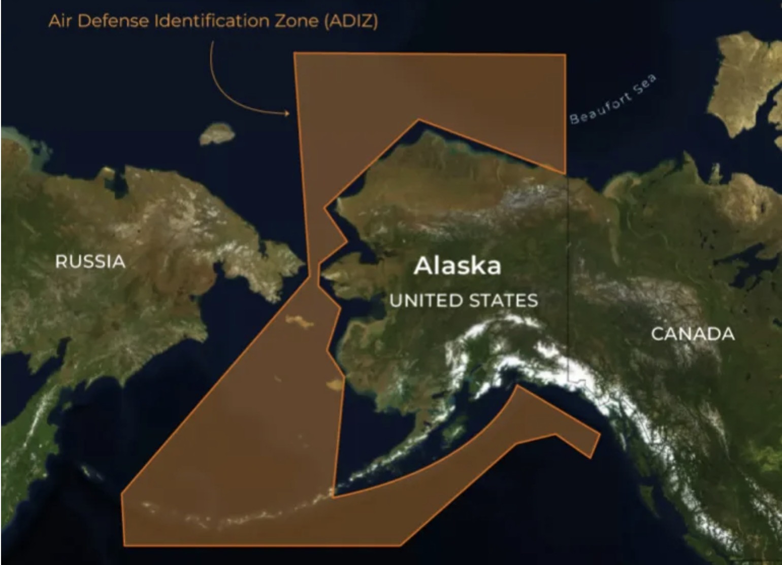 Vùng nhận diện phòng không Alaska (màu vàng). Ảnh: Al Jazeera.