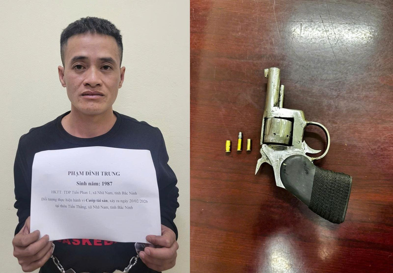 Đối tượng Trung và tang vật tại cơ quan Công an.jpg