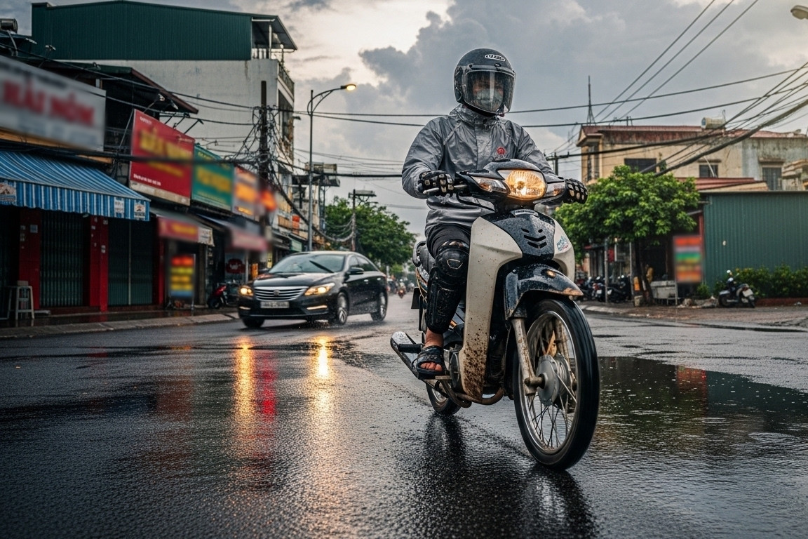 Nguyên tắc lái xe máy trên đường trơn trượt