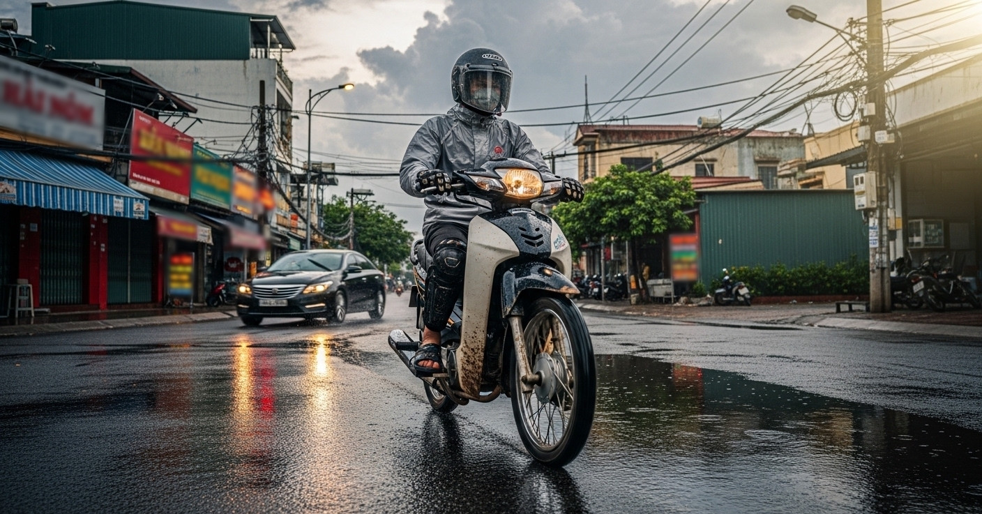 Nguyên tắc lái xe máy trên đường trơn trượt