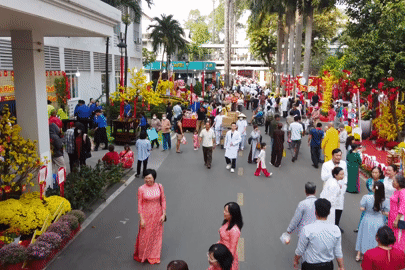 Hàng trăm bệnh nhân hào hứng mặc áo dài, chụp ảnh xuân tại đường hoa đặc biệt