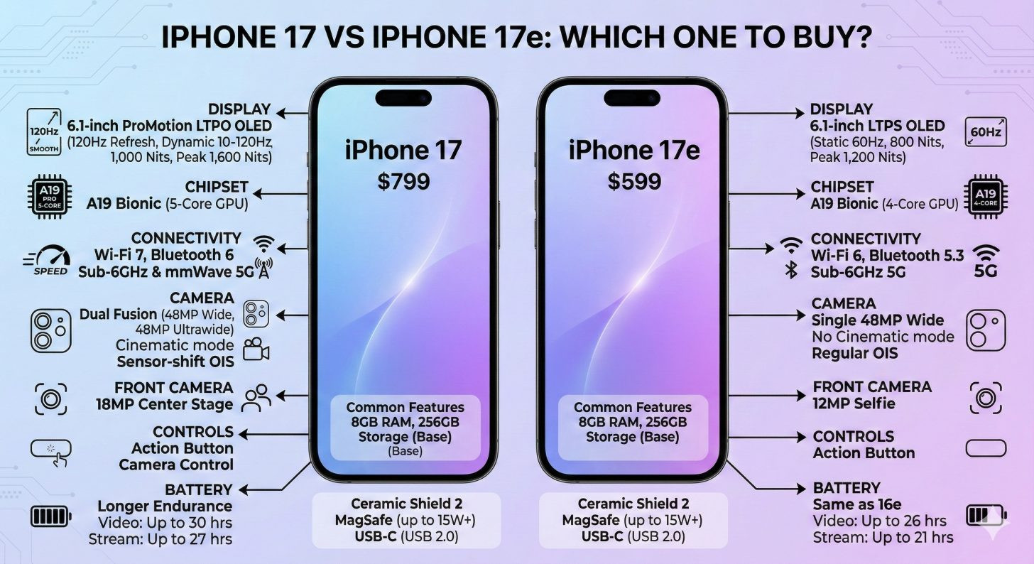 iPhone 17e vs iPhone 17 specifications comparison wccftech