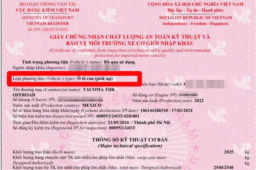 Cục CSGT nêu rõ cách phân biệt xe bán tải là xe con hay xe tải