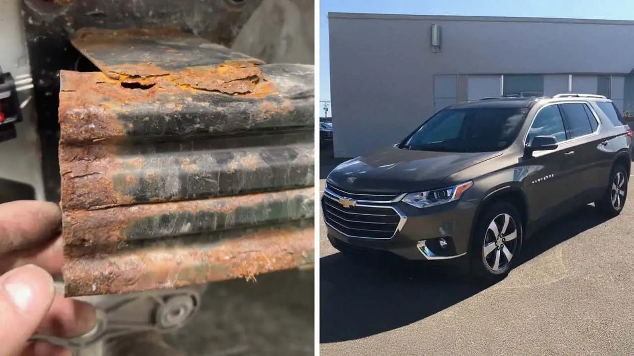 mechanic works on chevrolet traverse. and he s shocked by how rusty it got in only five years.webp