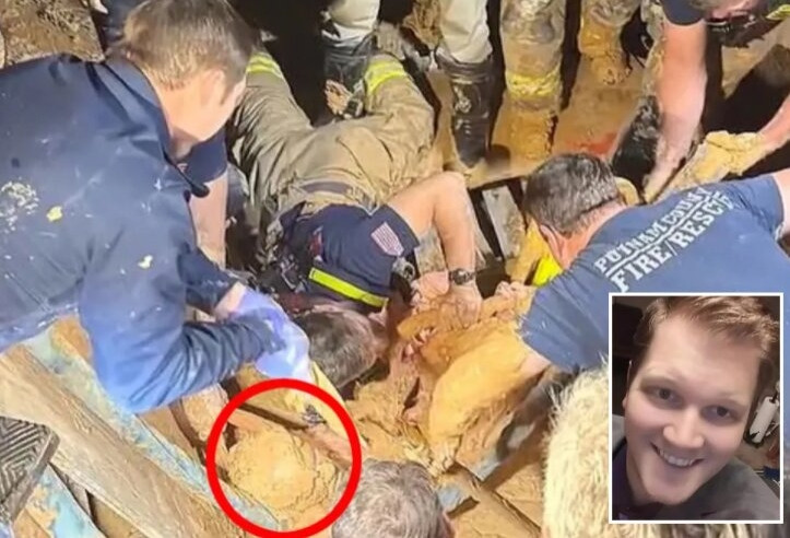 Mắc kẹt dưới bùn đến tận cổ, người đàn ông sống sót ngoạn mục