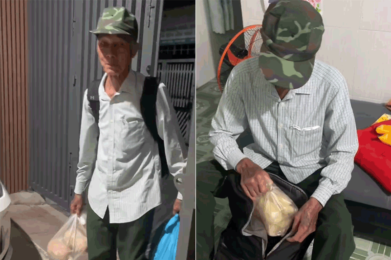  Cha 70 tuổi ở Đồng Nai mang ba lô rau, trứng, vượt 200km đến thăm con gái 