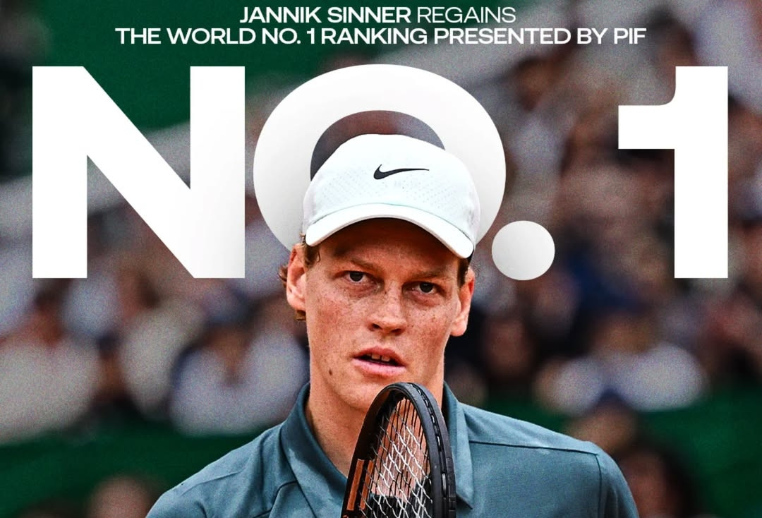 Sinner trở lại ngôi số 1 ATP, sánh ngang Djokovic và Nadal