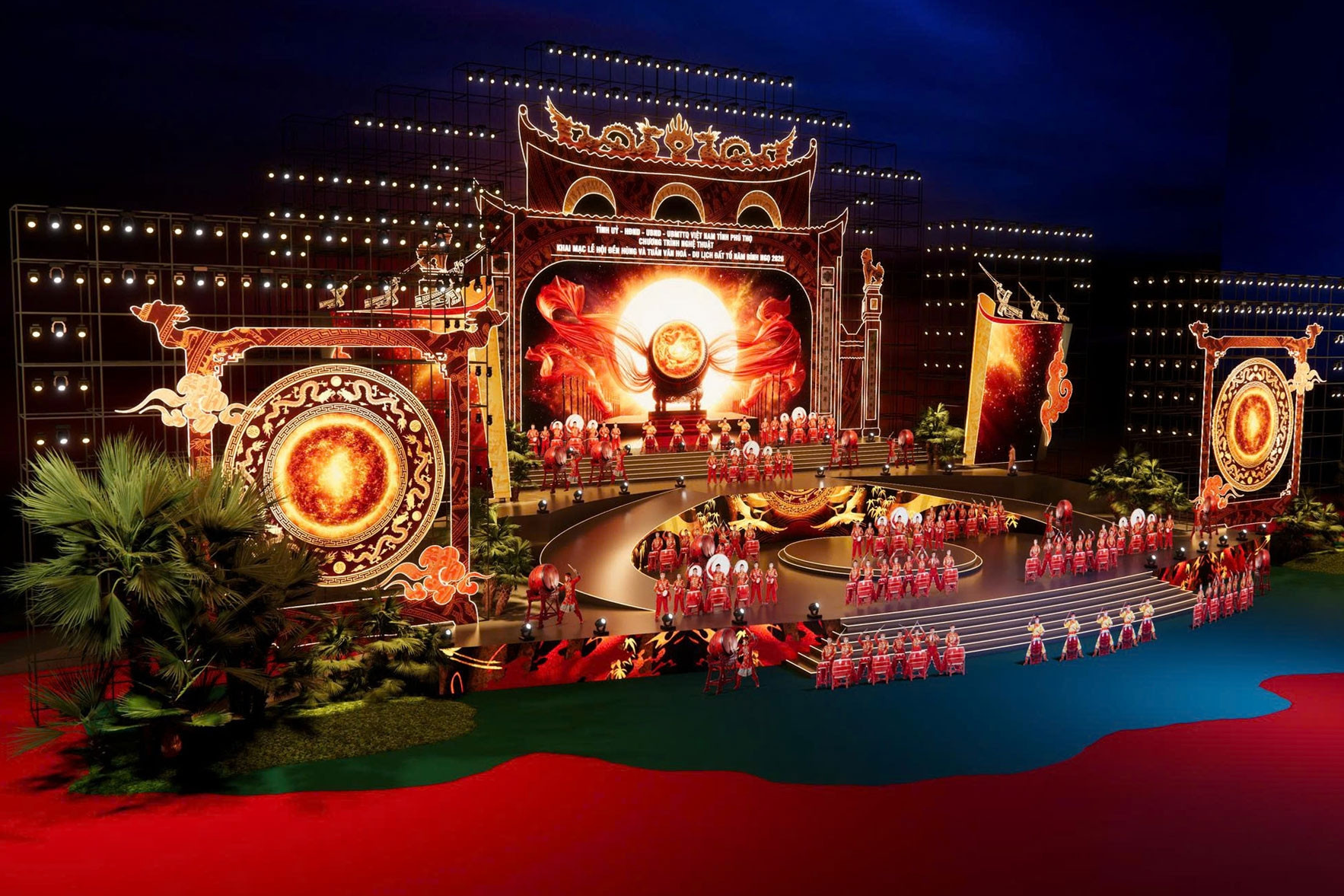 Sân khấu 2.000m² tái hiện huyền tích dựng nước tại Lễ hội Đền Hùng