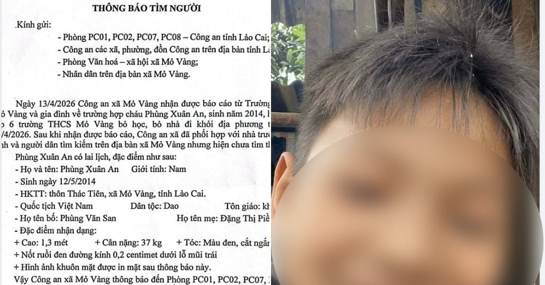 Bé trai mất tích sau khi bị bố đánh, công an phát thông báo truy tìm