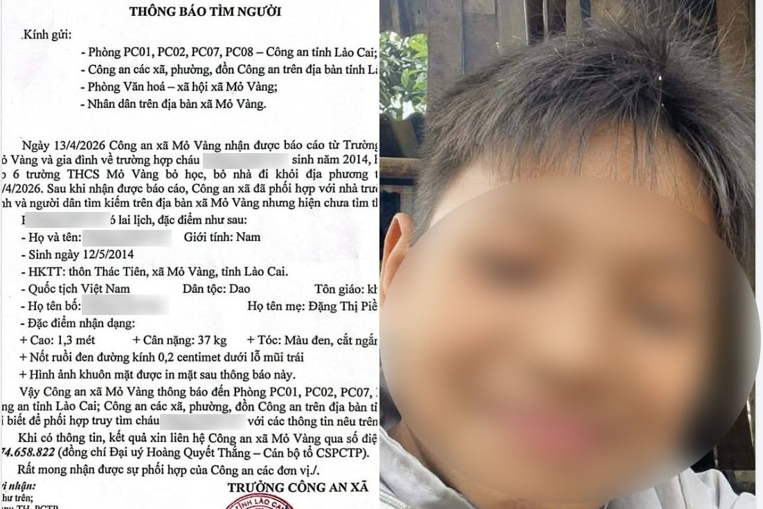 Bé trai mất tích sau khi bị bố đánh, công an phát thông báo truy tìm