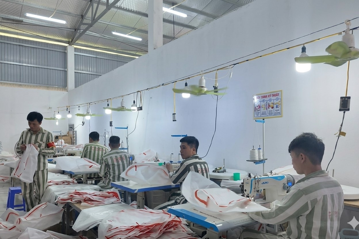 'Bản nhạc' trong xưởng may sau song sắt