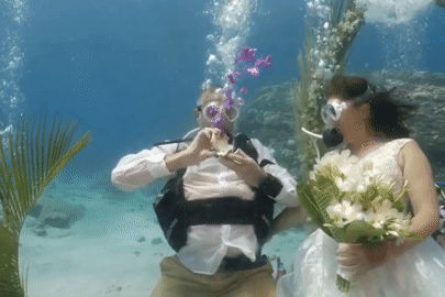 12 năm lặn biển cùng nhau, cặp đôi U60 làm đám cưới giữa lòng đại dương