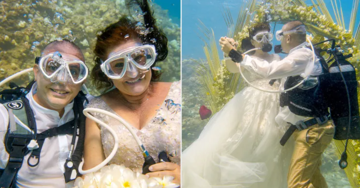 12 năm lặn biển cùng nhau, cặp đôi U60 làm đám cưới giữa lòng đại dương