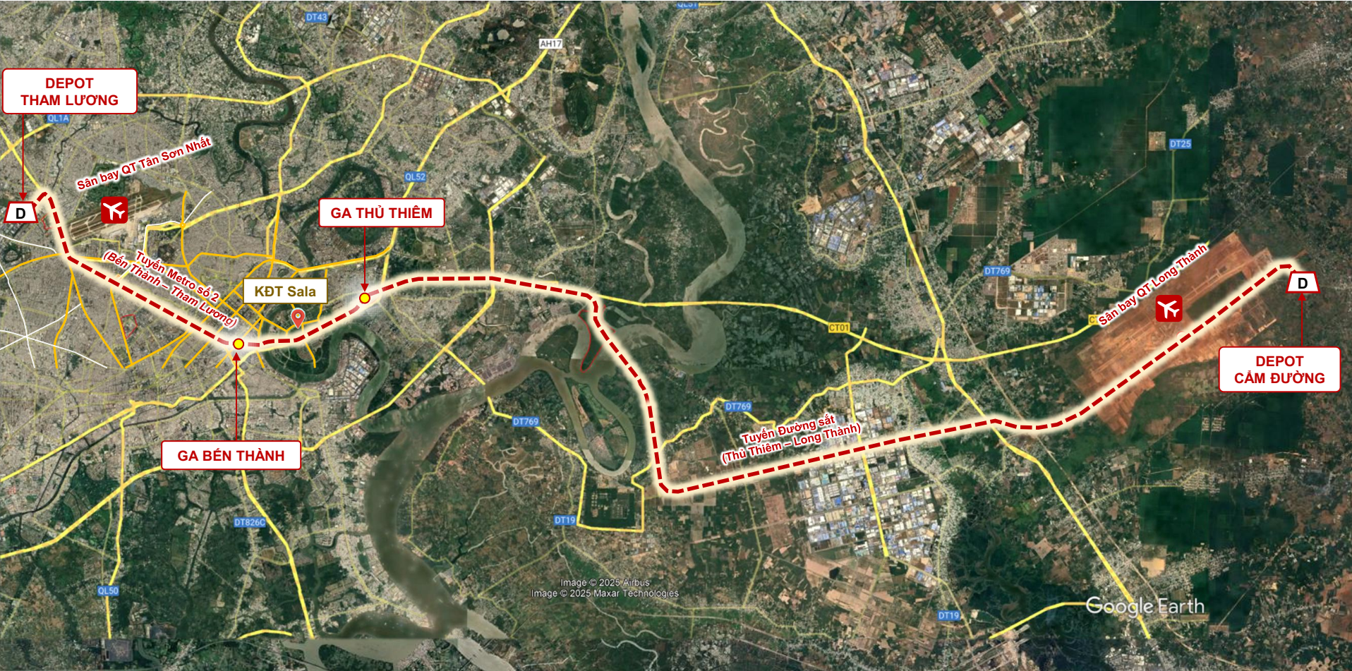 Bình đồ hướng tuyến đường sắt đô thị số 2 Tp.HCM, Đoạn Bến Thành Thủ Thiêm.png