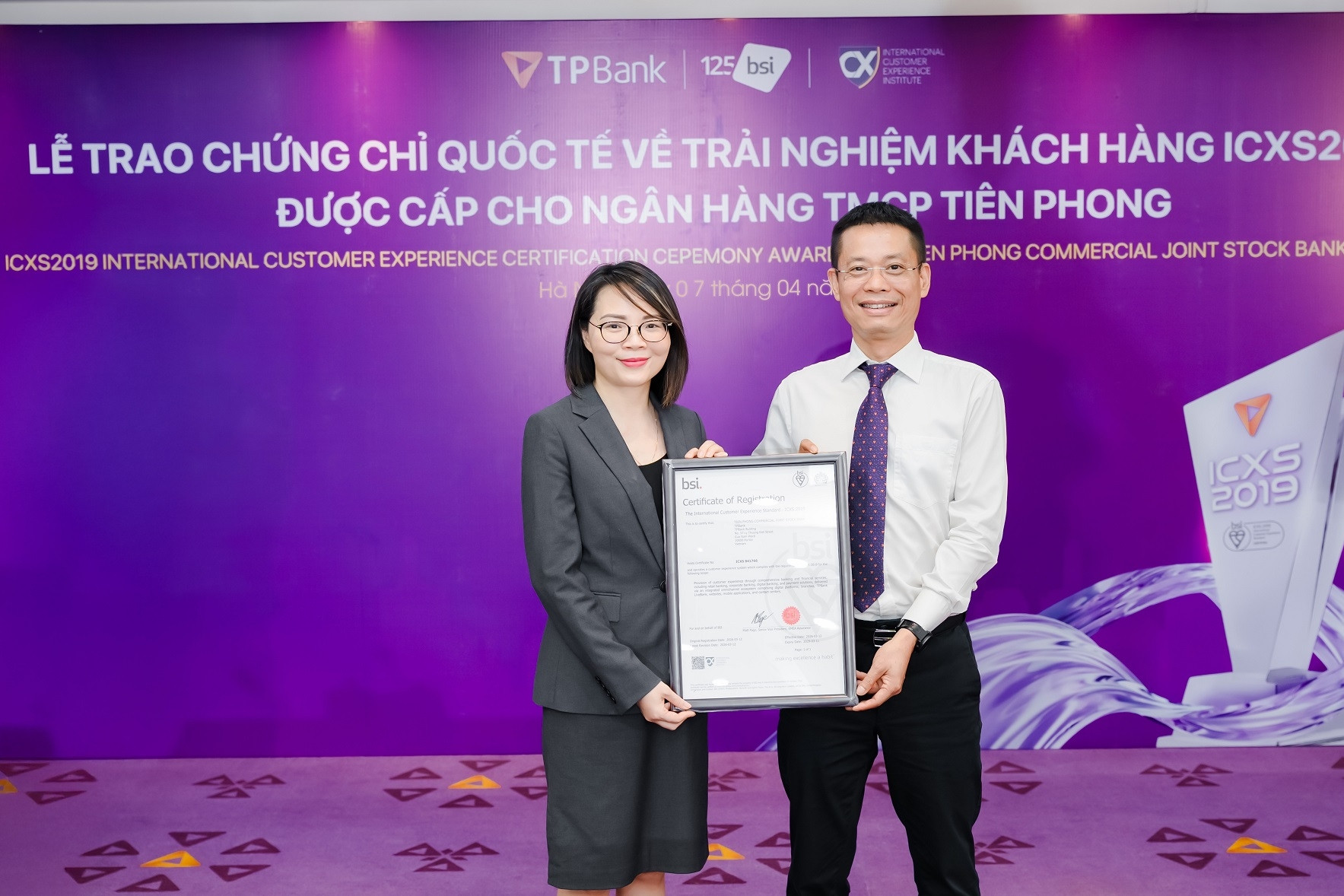 TPBank nhận chứng chỉ Trải nghiệm khách hàng quốc tế ICXS2019 từ BSI