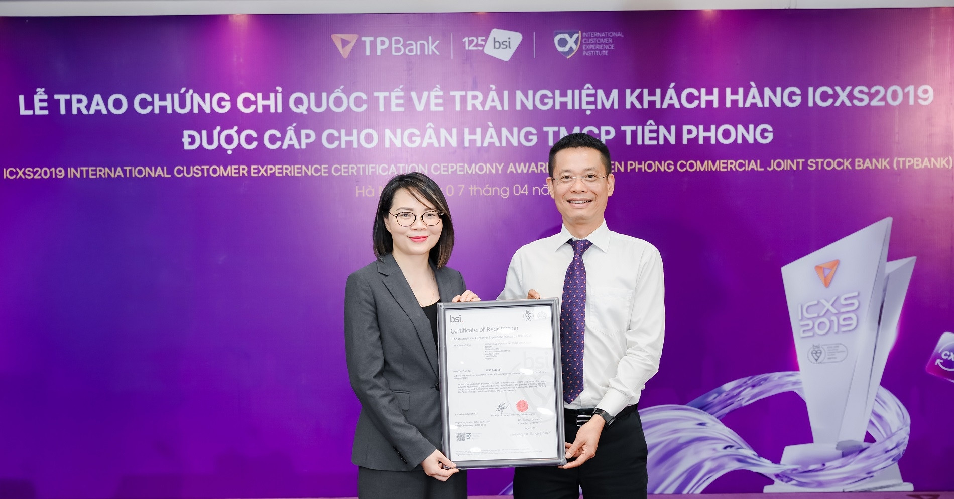 TPBank nhận chứng chỉ Trải nghiệm khách hàng quốc tế ICXS2019 từ BSI