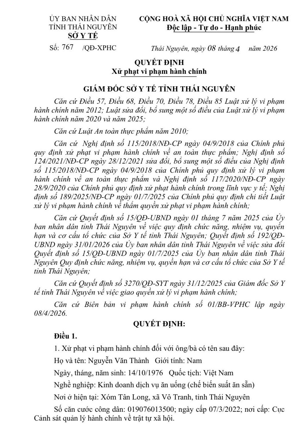 W-Quyết định xử phạt vi phạm hành chính đối với ông Nguyễn Văn Thành.jpg